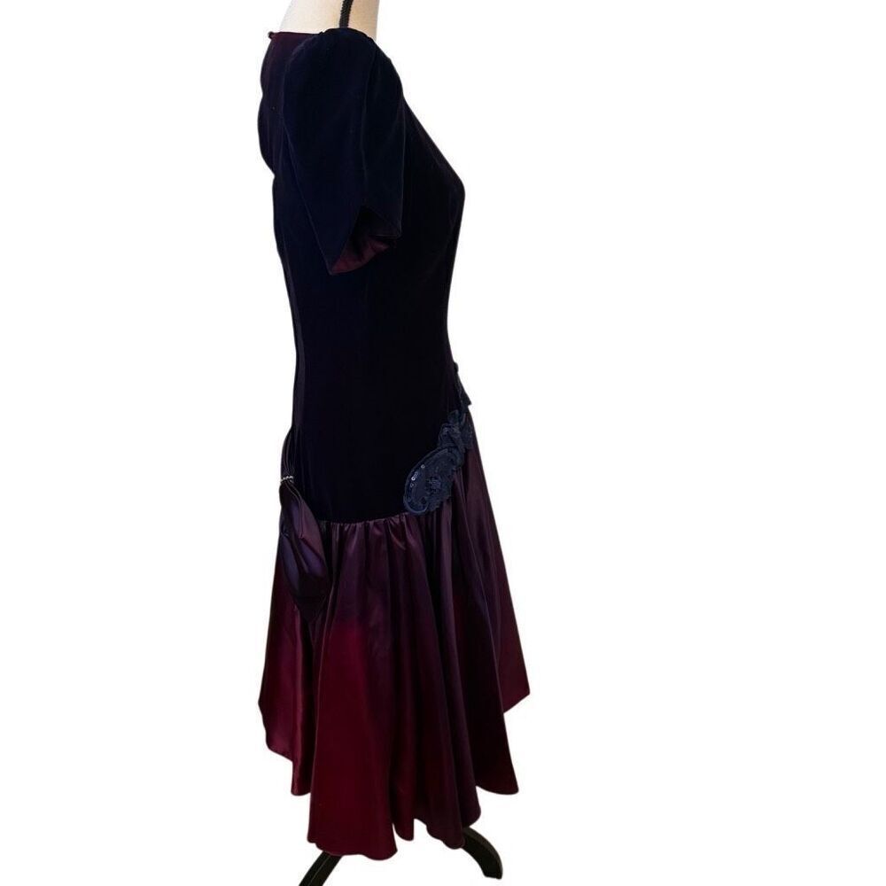 Vtg Niki Originals Purple Velvet and Satin Romantic Dropped Waist Dress Sz 6 - Picture 5 of 16